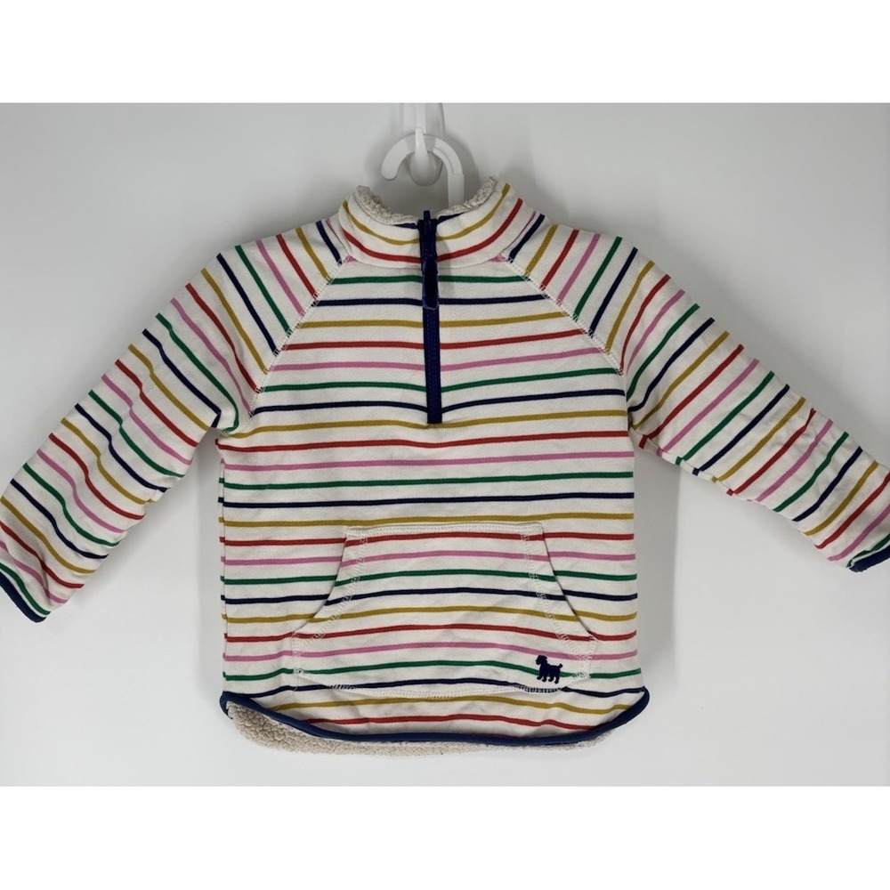 Mini Boden Sherpa Lined Rainbow Stripe Half Zip Pullover Sweater Unisex Kangaroo